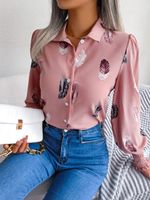 Women's Blouse Long Sleeve Blouses Button Casual Feather main image 3