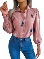 Women's Blouse Long Sleeve Blouses Button Casual Feather main image 2