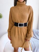 Women's Sweater Dress Casual Turtleneck Long Sleeve Solid Color Above Knee Street sku image 14