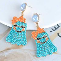 1 Pair Cute Funny Bow Knot Ghost Inlay Alloy Beads Drop Earrings main image 4