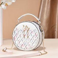 Women's Small All Seasons Pu Leather Color Block Classic Style Round Zipper Shoulder Bag sku image 2