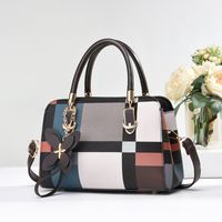 Women's Large All Seasons Pu Leather Color Block Classic Style Square Zipper Tote Bag sku image 5