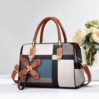 Women's Large All Seasons Pu Leather Color Block Classic Style Square Zipper Tote Bag sku image 6