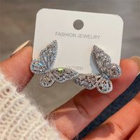 1 Pair Simple Style Butterfly Inlay Copper Zircon Ear Studs main image 4