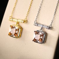 Simple Style Classic Style Square Sterling Silver Zircon Pendant Necklace In Bulk main image 5