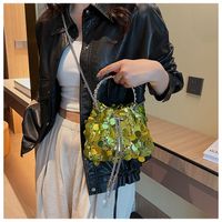 Black Yellow Silver Sequin Solid Color Bucket Evening Bags main image 5
