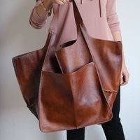 Women's Large Summer Pu Leather Solid Color Vintage Style Square Open Tote Bag main image 6
