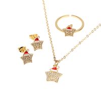 Ig Style Christmas Hat Star Smiley Face Copper 18k Gold Plated Zircon Rings Earrings Necklace In Bulk main image 7