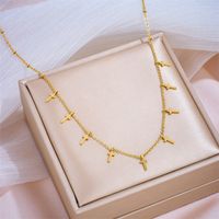 Titanium Steel 18K Gold Plated Simple Style Plating Cross Butterfly Pendant Necklace main image 4