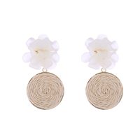 1 Paire Élégant Mignon Rond Fleur Tresser Raphia Résine Boucles D'oreilles main image 2