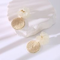 1 Pair Elegant Cute Round Flower Braid Raffia Resin Drop Earrings main image 3