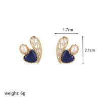 1 Pair Ig Style Shiny Heart Shape Plating Hollow Out Inlay Copper Freshwater Pearl Zircon Lapis Lazuli 18k Gold Plated Ear Studs sku image 1