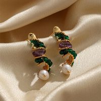 1 Pair Elegant Shiny The Answer Pearl Plating Inlay Copper Crystal 18k Gold Plated Drop Earrings main image 4