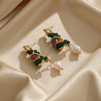 1 Pair Elegant Shiny The Answer Pearl Plating Inlay Copper Crystal 18k Gold Plated Drop Earrings main image 3