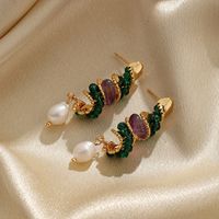 1 Pair Elegant Shiny The Answer Pearl Plating Inlay Copper Crystal 18k Gold Plated Drop Earrings main image 2