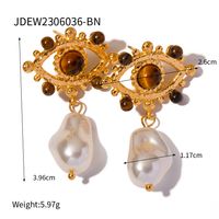 1 Pair Simple Style Devil's Eye Plating Inlay Stainless Steel Pearl 18k Gold Plated Drop Earrings sku image 3