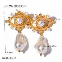 1 Pair Simple Style Devil's Eye Plating Inlay Stainless Steel Pearl 18k Gold Plated Drop Earrings sku image 4