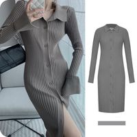 Femmes Robe Chemise Décontractée Style Simple Refuser Manche Longue Couleur Unie Robe Mi-longue Du Quotidien Rue main image 2