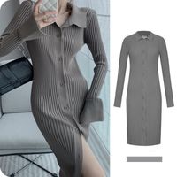 Women's Shirt Dress Casual Simple Style Turndown Long Sleeve Solid Color Midi Dress Daily Street main image 1