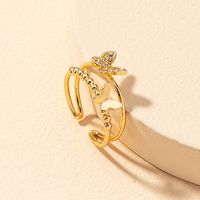 Lady Butterfly Alloy Plating Hollow Out Inlay Artificial Rhinestones 14k Gold Plated Women's Open Rings main image 4