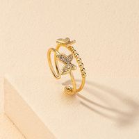 Lady Butterfly Alloy Plating Hollow Out Inlay Artificial Rhinestones 14k Gold Plated Women's Open Rings main image 5