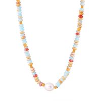 Baroque Style Round Beaded Natural Stone Freshwater Pearl Beaded 18k Gold Plated Necklace main image 2