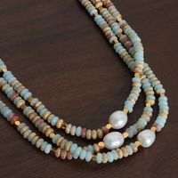 Baroque Style Round Beaded Natural Stone Freshwater Pearl Beaded 18k Gold Plated Necklace main image 5