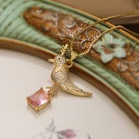 Einfacher Stil Pendeln Vogel Kupfer Überzug Inlay Zirkon 18 Karat Vergoldet Halskette Mit Anhänger main image 5