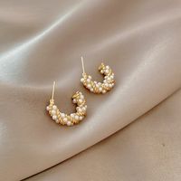 1 Pair Simple Style Color Block Inlay Alloy Pearl Ear Studs main image 1
