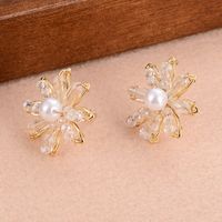 1 Pair Simple Style Snowflake Plating Inlay Copper Crystal Pearl 14k Gold Plated Ear Studs main image 4