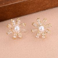 1 Paire Style Simple Flocon De Neige Placage Incruster Le Cuivre Cristal Perle Plaqué Or 14k Boucles D'oreilles main image 1