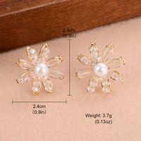 1 Pair Simple Style Snowflake Plating Inlay Copper Crystal Pearl 14k Gold Plated Ear Studs sku image 1