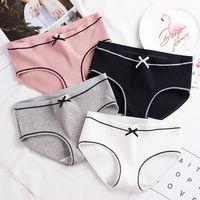 Solid Color Stereotype Comfort Breathable Bowknot Mid Waist Briefs Panties main image 2