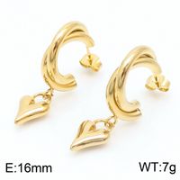1 Pair Bridal Shiny Heart Shape Plating Stainless Steel 18K Gold Plated Drop Earrings Ear Studs sku image 4