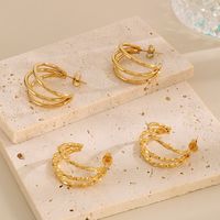 1 Pair Bridal Shiny C Shape Plating Stainless Steel 18K Gold Plated Ear Studs main image 5