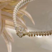 Élégant Fleur Alliage Alliage De Zinc Incruster Perles Artificielles Strass Plaqué Or Femmes Collier main image 5