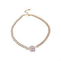 Elegant Flower Alloy Zinc Alloy Inlay Artificial Pearls Rhinestones Gold Plated Women's Necklace main image 2