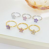Sweet Simple Style Flower Stainless Steel Plating Inlay Zircon White Gold Plated Gold Plated Rings main image 3