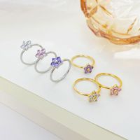 Sweet Simple Style Flower Stainless Steel Plating Inlay Zircon White Gold Plated Gold Plated Rings main image 5