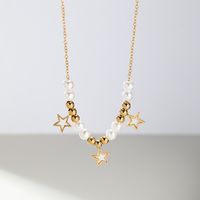 201 Stainless Steel Plastic 18K Gold Plated Elegant Beaded Plating Star Pearl Pendant Necklace main image 3