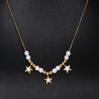 201 Stainless Steel Plastic 18K Gold Plated Elegant Beaded Plating Star Pearl Pendant Necklace main image 6