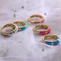 Elegant Colorful Heart Shape Copper Enamel Plating Inlay Zircon 18k Gold Plated Open Rings main image 1
