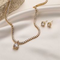 Lässig Elegant Einfacher Stil Quadrat Kupfer Überzug Inlay Kupfer Zirkon 18 Karat Vergoldet Ohrringe Halskette main image 1