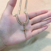 Glam Shiny Cross Rectangle Copper Plating Inlay Zircon Gold Plated Pendant Necklace main image 4