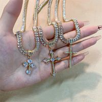 Glam Shiny Cross Rectangle Copper Plating Inlay Zircon Gold Plated Pendant Necklace main image 5