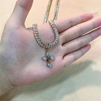 Glam Shiny Cross Rectangle Copper Plating Inlay Zircon Gold Plated Pendant Necklace main image 3