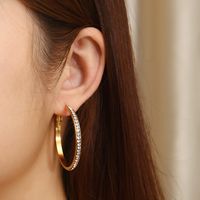 1 Pair Bridal Shiny Solid Color Plating Inlay Stainless Steel Artificial Diamond 18K Gold Plated Hoop Earrings main image 2