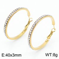 1 Pair Bridal Shiny Solid Color Plating Inlay Stainless Steel Artificial Diamond 18K Gold Plated Hoop Earrings sku image 2