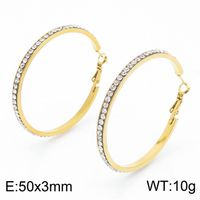 1 Pair Bridal Shiny Solid Color Plating Inlay Stainless Steel Artificial Diamond 18K Gold Plated Hoop Earrings sku image 4