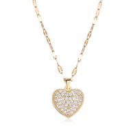 Princess Cute Commute Heart Shape Stainless Steel Brass Plating Inlay Zircon 18k Gold Plated Pendant Necklace main image 3